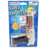Close-up of silver toy cap gun designed for use with 8 shot ring caps