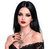 Decorative silver cross pendant necklace with strass detail for vampire and nun costumes