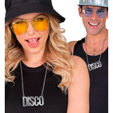 Retro silver DISCO necklace accessory for dance parties and themed costume events
