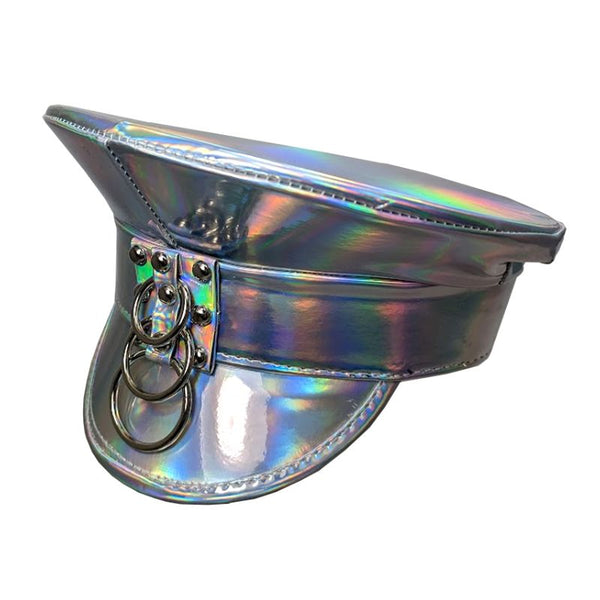 Silver Festival Cap w/Silver Rings, shiny metallic silver.
