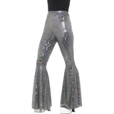 Womens silver flared trousers metallic 70s disco pants