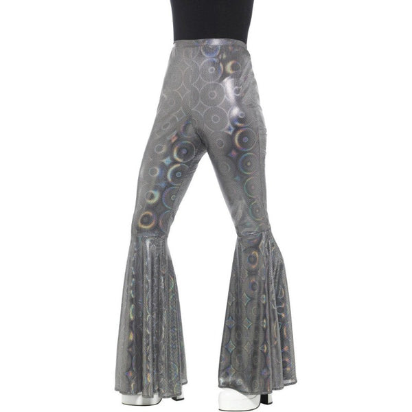 Womens silver flared trousers metallic 70s disco pants