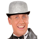 Classic silver bowler hat designed for stage and dance performances