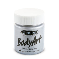 Silver metallic face and body paint by Global – water-based non-toxic paint for costumes, cosplay, festivals, and Halloween
