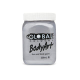 Silver metallic face and body paint by Global – water-based non-toxic paint for costumes, cosplay, festivals, and Halloween
