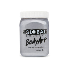 Silver metallic face and body paint by Global – water-based non-toxic paint for costumes, cosplay, festivals, and Halloween
