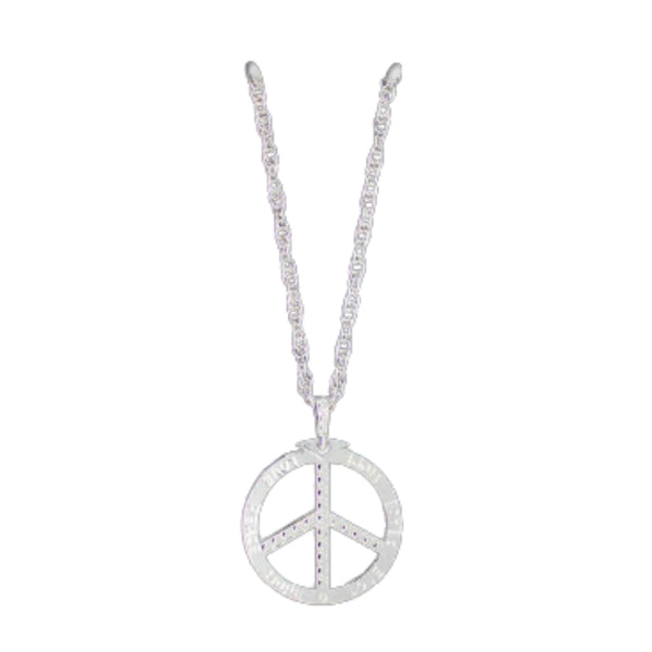 silver peace sign necklace hippie accessory