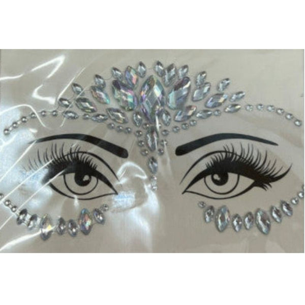 Silver Rays Diamante Face Jewels for eyes and brows, festival and disco costume accessory