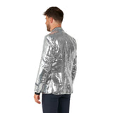 Back view of silver sequin blazer costume for men