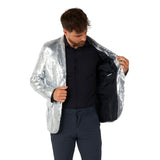 Detail of silver sequin fabric on men’s blazer costume