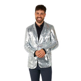 Silver sequin blazer costume for men front view