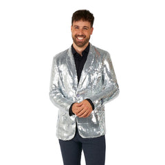 Silver sequin blazer costume for men front view