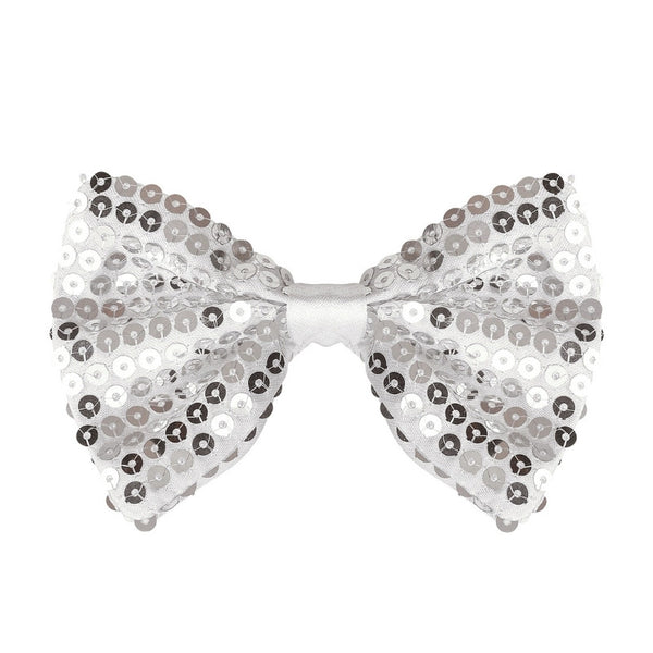 Silver Sequin Bow Tie Deluxe costume accessory with adjustable neck strap