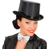 Premium silver bow tie accessory for disco and New Year’s Eve costumes