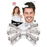 silver sequin bow tie with packaging