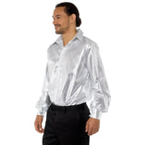 Silver Sequinned Disco Shirt, lightweight sequin look fabric.