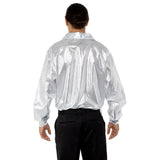 Silver Sequinned Disco Shirt, lightweight sequin look fabric.