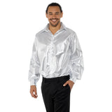Silver Sequinned Disco Shirt, lightweight sequin look fabric.
