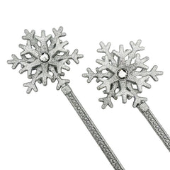 silver snowflake wand covered in silver glitter and feature diamante, measures 37cm.