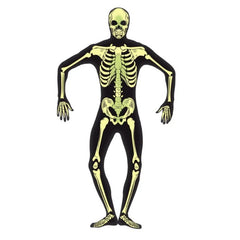 Skeleton 2nd Skin Glow in Dark - Adult, black body suit with concealed fly and under chin opening GID.