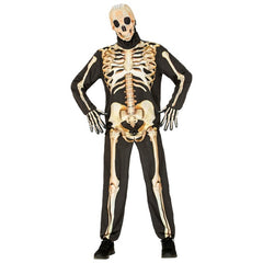 Adult skeleton fast costume with printed bones and skull mask