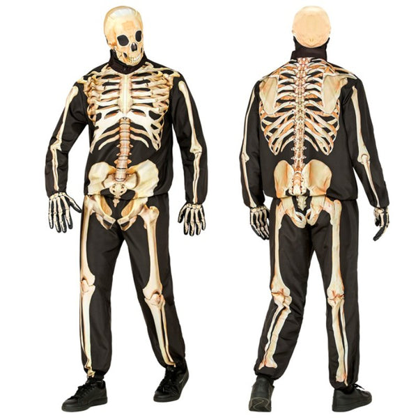 Adult skeleton fast costume with printed bones and skull mask