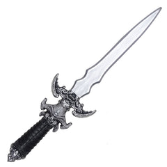 Silver 62cm skeleton villain costume dagger with ornate skull guard and black handle