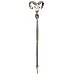 staff prop with ram like skull on top and green eyes. based on havok staff from masters of the universe skeletor