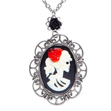Skull Cameo Pendant with Red Rose and Black Rose Detail – Close-Up