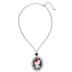 Skull Cameo Pendant with Red Rose and Black Rose Detail – Close-Up