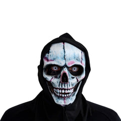 White grey skull hooded Halloween mask with hollow nose detail