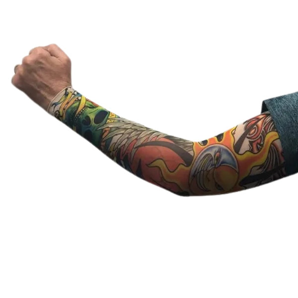 skull wheel tattoo sleeve single arm skull design fake tattoo costume accessory