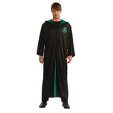 slytherin classic robe for adults with hood, ankle length and emblem.