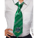 slytherin tie in green with emblem.