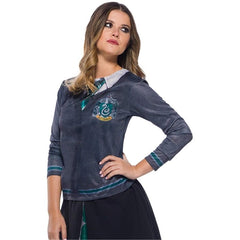slytherin top for adults digitally printed cardigan, tie, collar and emblem.