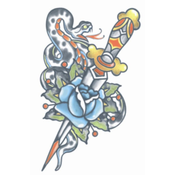 Snake & Dagger 1910 Vintage temporary tattoo by Tinsley Transfers. Old-school tattoo design.