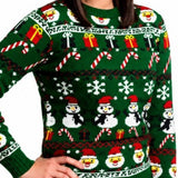 Close up of snowman xmas jumper for ladies
