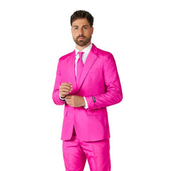 Solid pink suit costume worn as men’s fancy dress