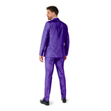 Back view of solid purple men’s suit costume