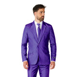 Solid purple suit costume for men front view
