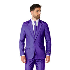 Solid purple suit costume for men front view