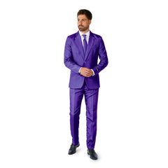 Solid purple suit costume for men front view