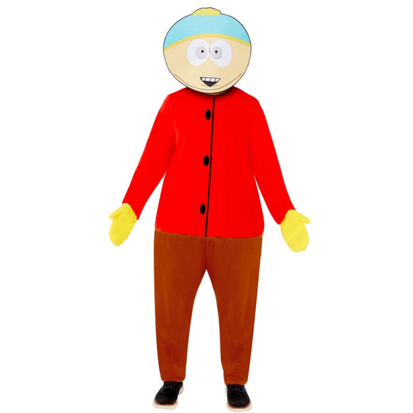 South park cartman mens costume, hooped fleece jumpsuit with attached mittens and mask.