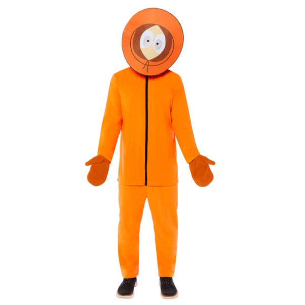 South park kenny mens costume, fleece jumpsuit with attached mittens and mask.