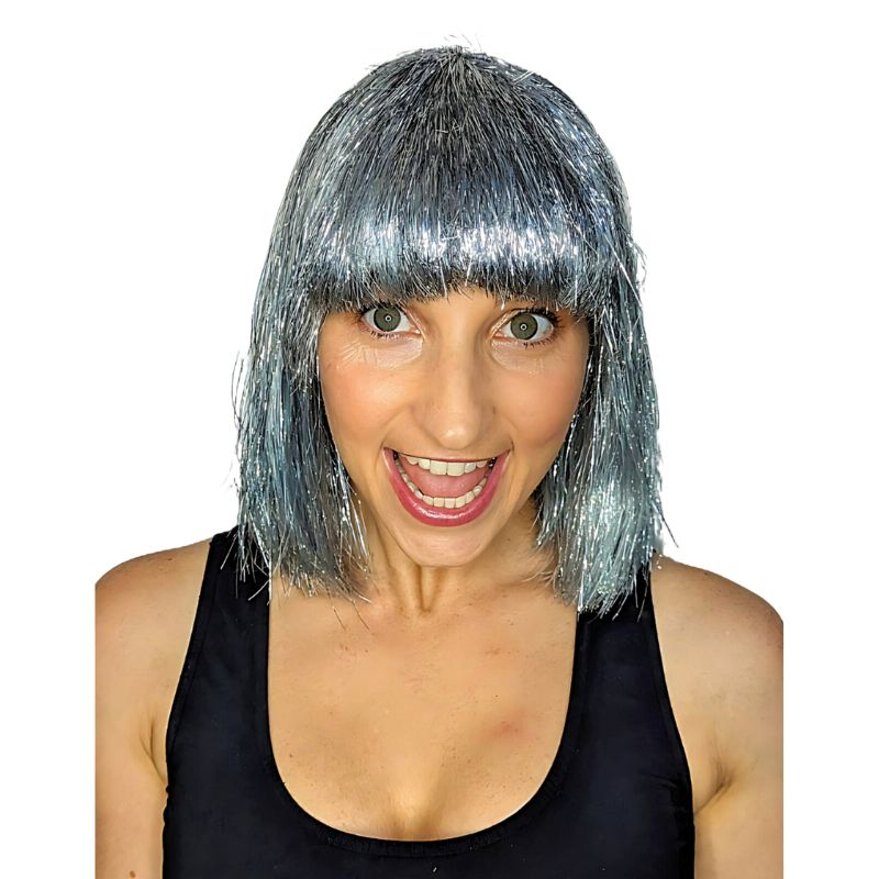 Sparkle Nation Silver Wig – Tinsel Wig – Cracker Jack Costumes