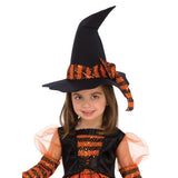 Sparkle Witch Costume-Child, long dress with pointed black hat and matching sequin trim.