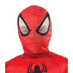 Child wearing an officially licensed Spider-Man classic costume with jumpsuit and mask for Book Week and superhero dress-up