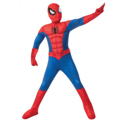 Child wearing an officially licensed Spider-Man premium costume with muscle chest for Book Week and superhero dress-up