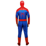 A adult or teen full-body Spider-Man costume shown from the back, featuring a red and blue design with a large red spider emblem on the back, photographed against a plain white background.