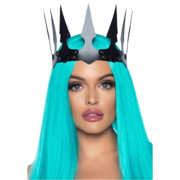 Black faux leather crown with spikes for gothic, medieval, or fantasy costumes – unisex fit